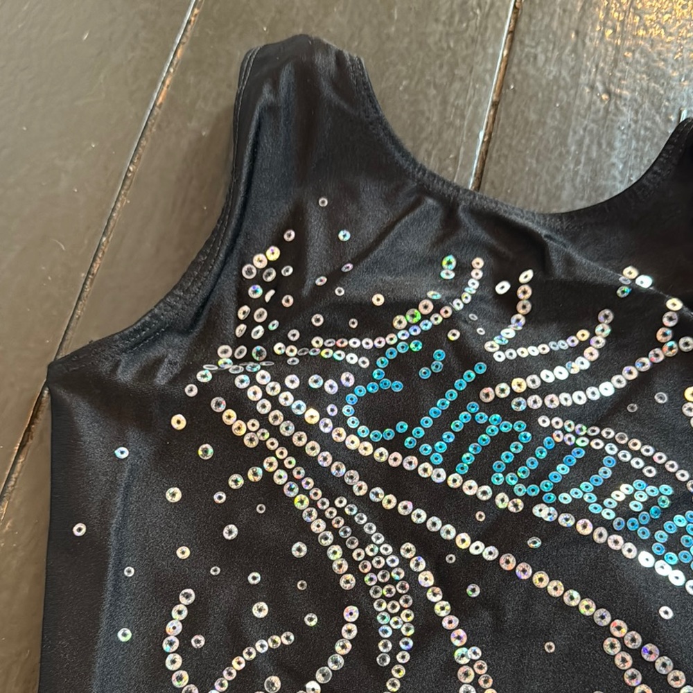 OZONE Black Sequin Tank Gym Leo